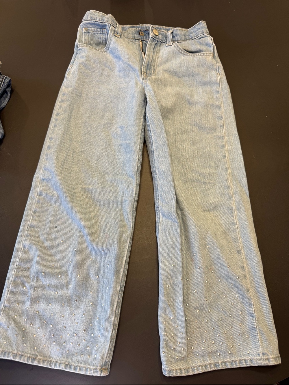 Light Wash Wide-Leg Jeans with Embellished Hem - Girls Size 8 GAP